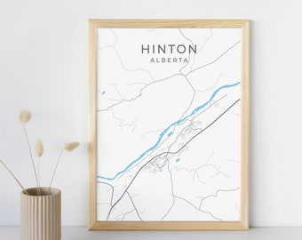 Hinton Alberta Map Print, minimalistischer Stil (verschiedene Größen)