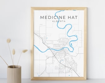 Medicijnhoed met kaartprint | Minimalistische stadsposter in Alberta | Matte muurkunst