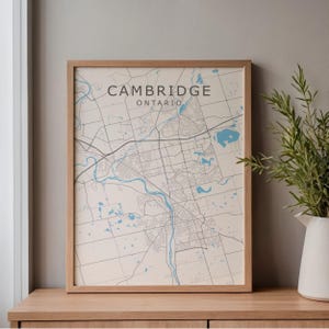 Cambridge Map Print, Minimalist Blue-White Cartography | Unframed Wall Decor | Fsc-Certified Paper