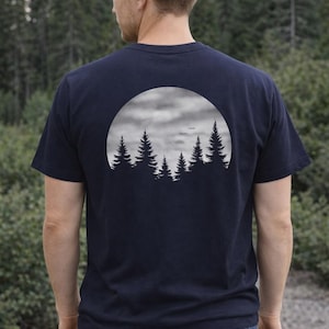 Forest Silhouette Moon T-Shirt | Pine Tree Night Scene | Backprint Shirt