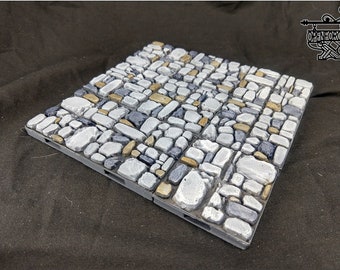 Cobblestone Floor Rough Stone Modular Gaming Tiles with Magnetic Bases - 3D Printed Terrain for Dungeons and Dragons - DIY Paintable Tiles