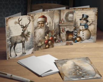 Vintage Christmas Cards, Set of 5 Cards, Envelopes Included
