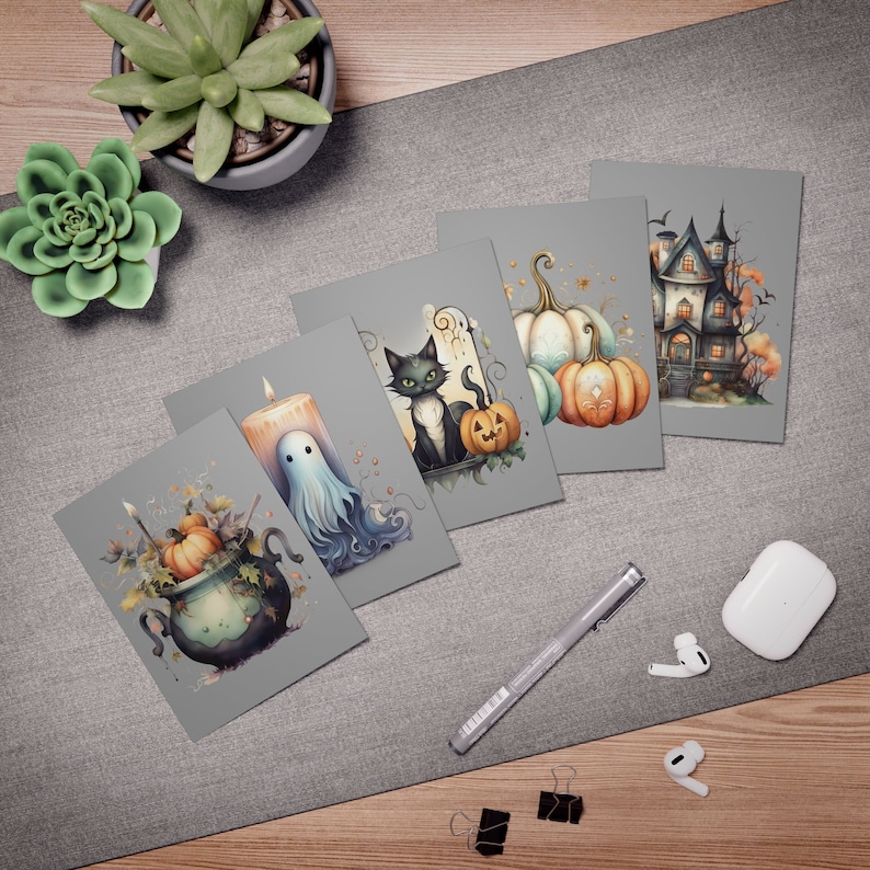 Spooky Halloween Greeting Cards: Haunting Art, Set of 5 image 1