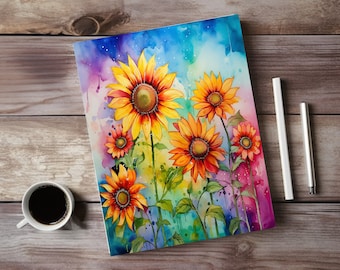 Summer Sunflower Notebook, Watercolor Flower Journal, Diary Gift