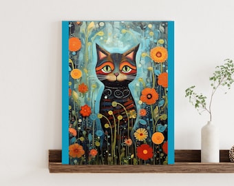 Kattväggkonst, Modern konst, Samtida elegans med blå nyanser och blommande orange blommor