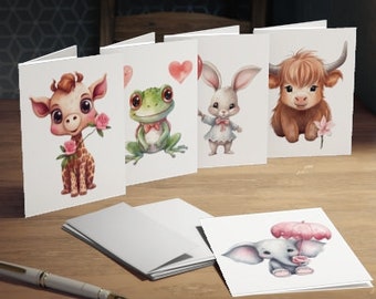 Valentine's Animal Cards for Kids: Adorable Blank Note Cards, Set of 5