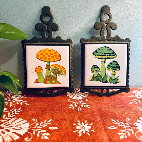 Vintage set of Two 1970s Mushroom Trivets