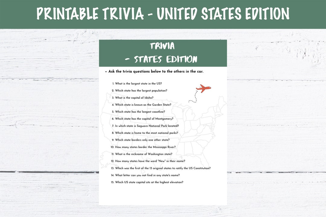 Printable Road Trip Trivia Questions - United States Edition - Etsy