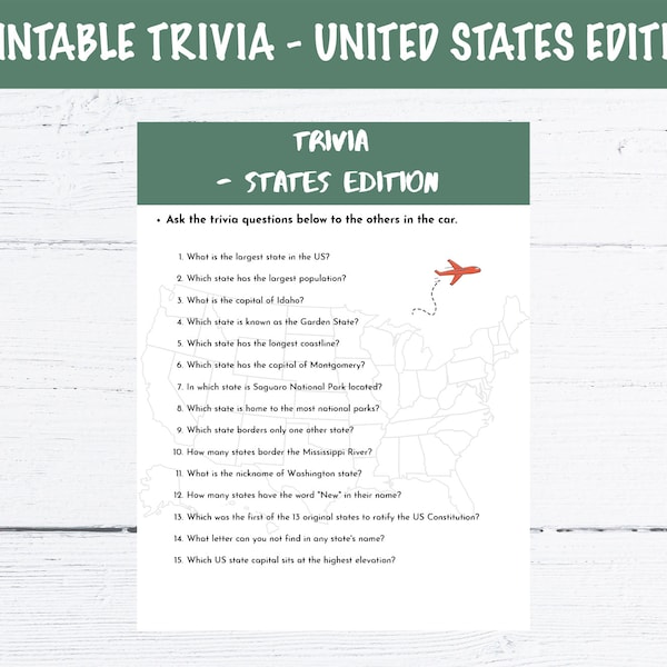 Printable Road Trip Trivia Questions - United States Edition