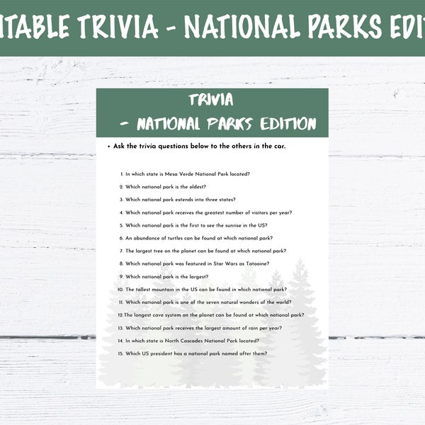 Printable Road Trip Trivia - National Parks Edition