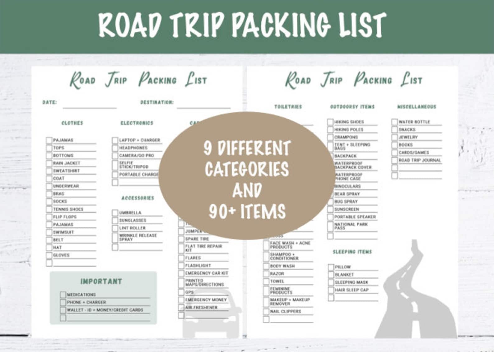 Road Trip Packing List - Printable PDF - Etsy