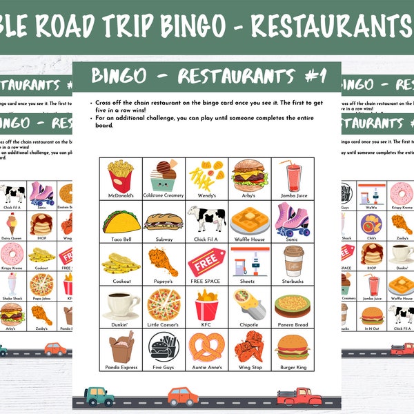 Printable Road Trip Bingo Cards - Restaurants Edition