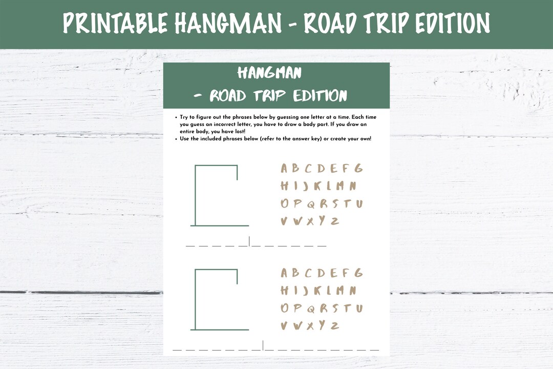 Printable Hangman Game Board Template - Road Trip Edition - Etsy