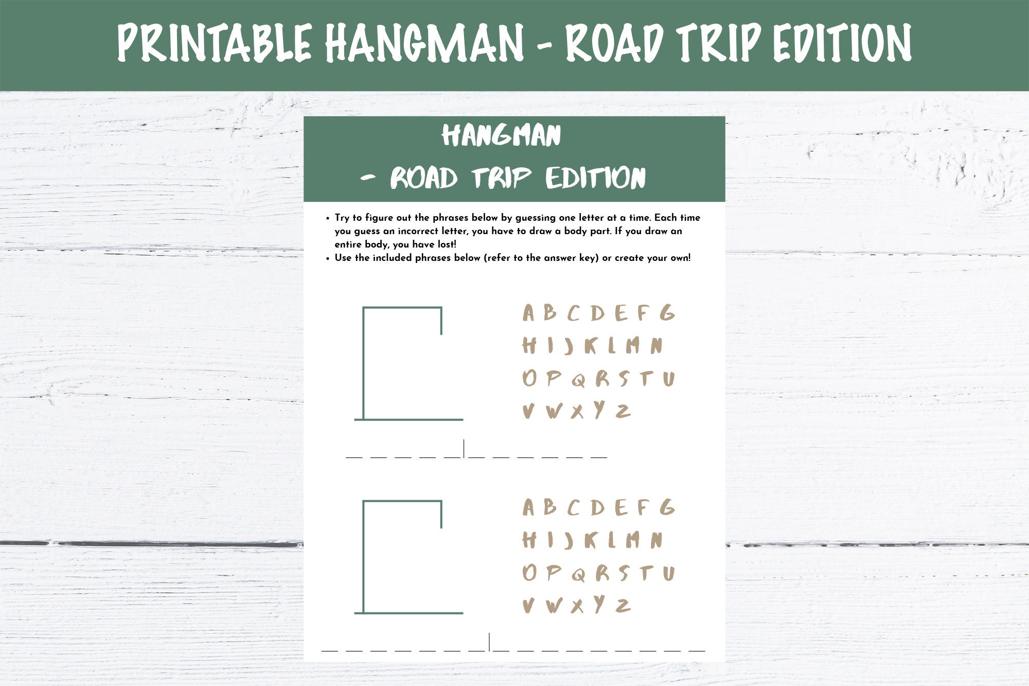 Printable Hangman Game Board Template - Road Trip Edition - Etsy