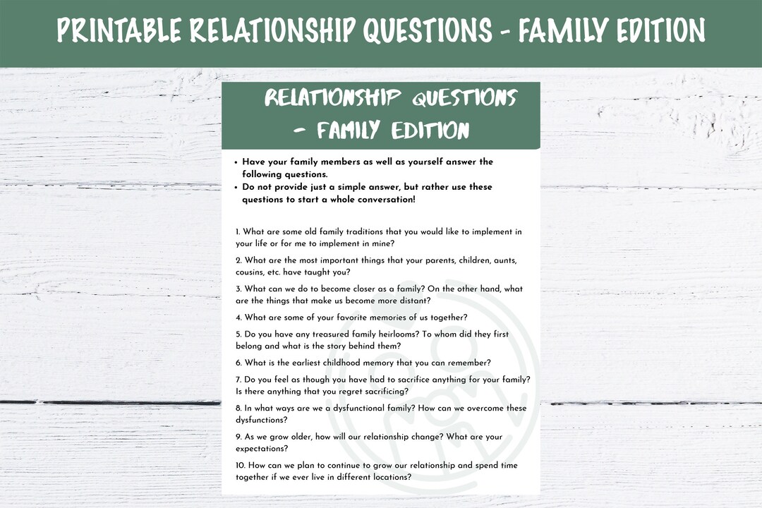 Printable Relationship Questions - Family Edition - Etsy