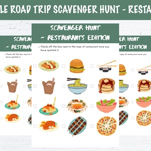 Druckbare Schnitzeljagd für Roadtrips - Restaurant Edition