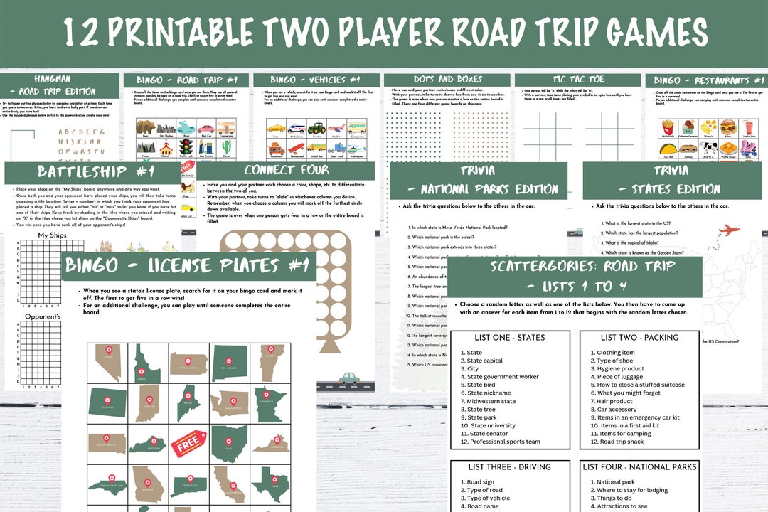 Bundle - 12 Printable Road Trip Games for 2+ People - Etsy
