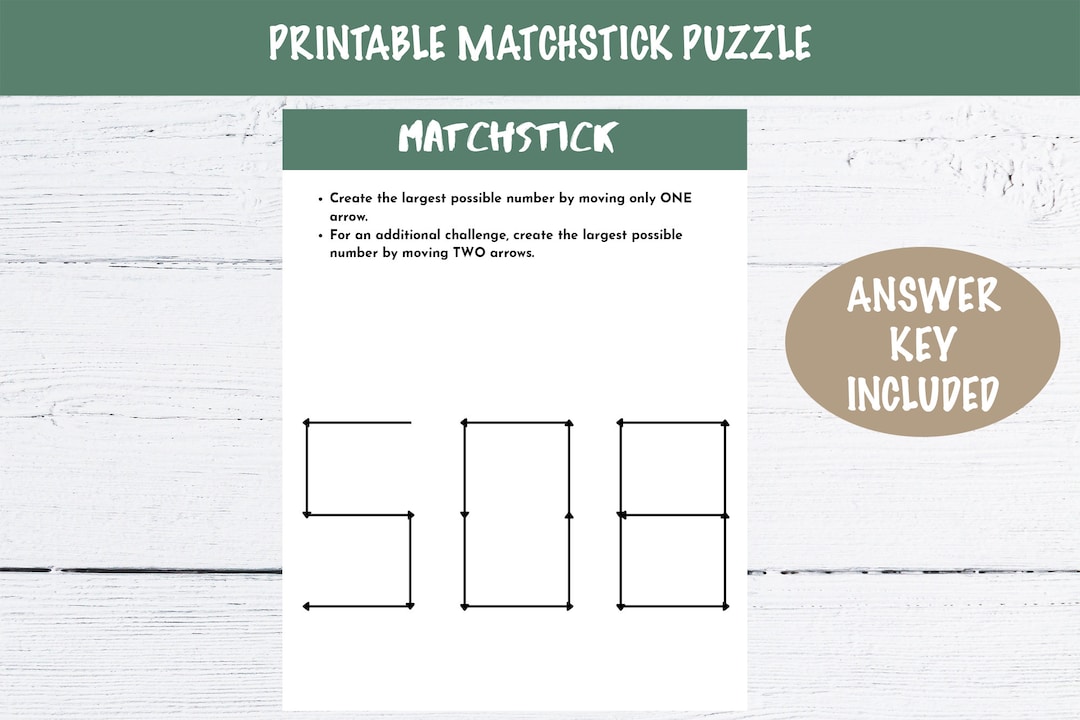 Printable Matchstick Puzzle Etsy
