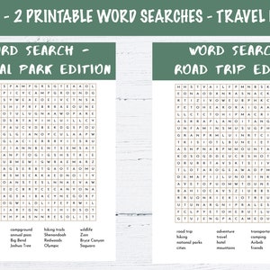 Bundle of 2 Printable Word Searches - National Park and Road Trip Edition