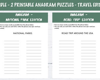 Bundle - 2 Printable Anagram Puzzles - National Parks and Road Trip Theme