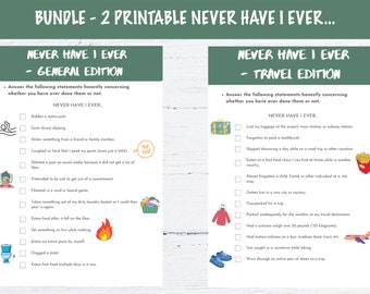 Bundle - 2 Printable Never Have I Ever... - General and Travel Edition