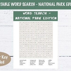 Printable Word Search Puzzle - National Park Edition