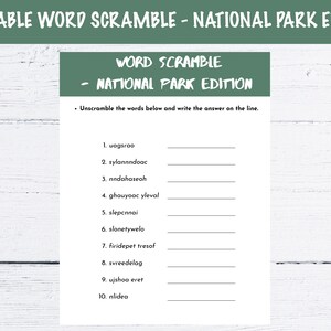 Printable Word Scramble Puzzle - National Parks Edition