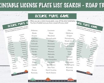 Printable License Plate Search Game for Road Trips - List Format