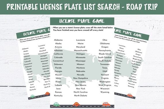 Printable License Plate Search Game for Road Trips List Format Etsy