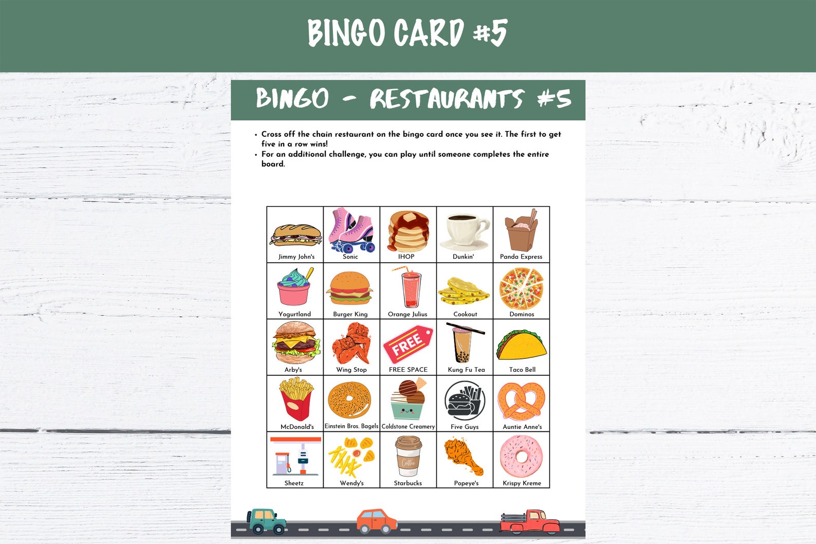 Printable Road Trip Bingo Cards - Restaurants Edition - Etsy