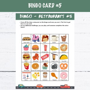 Printable Road Trip Bingo Cards - Restaurants Edition - Etsy