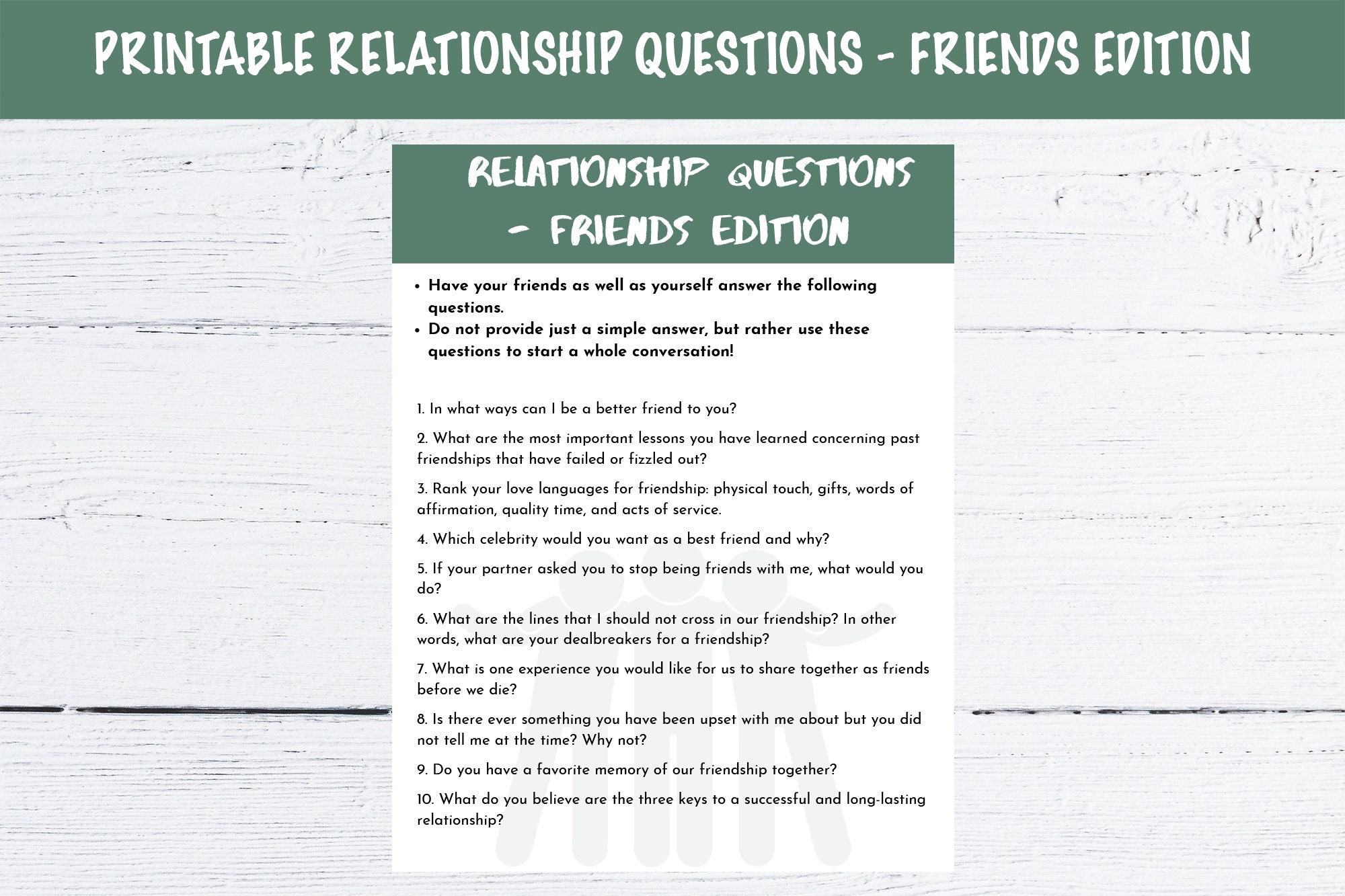 Printable Relationship Questions - Friends Edition - Etsy