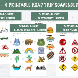 Bundle of 4 Printable Scavenger Hunts for Road Trips - General, Vehicles, Restaurants, Road Signs