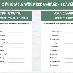 Bundle - 2 Printable Word Scramble Puzzles - National Park and United States Editions