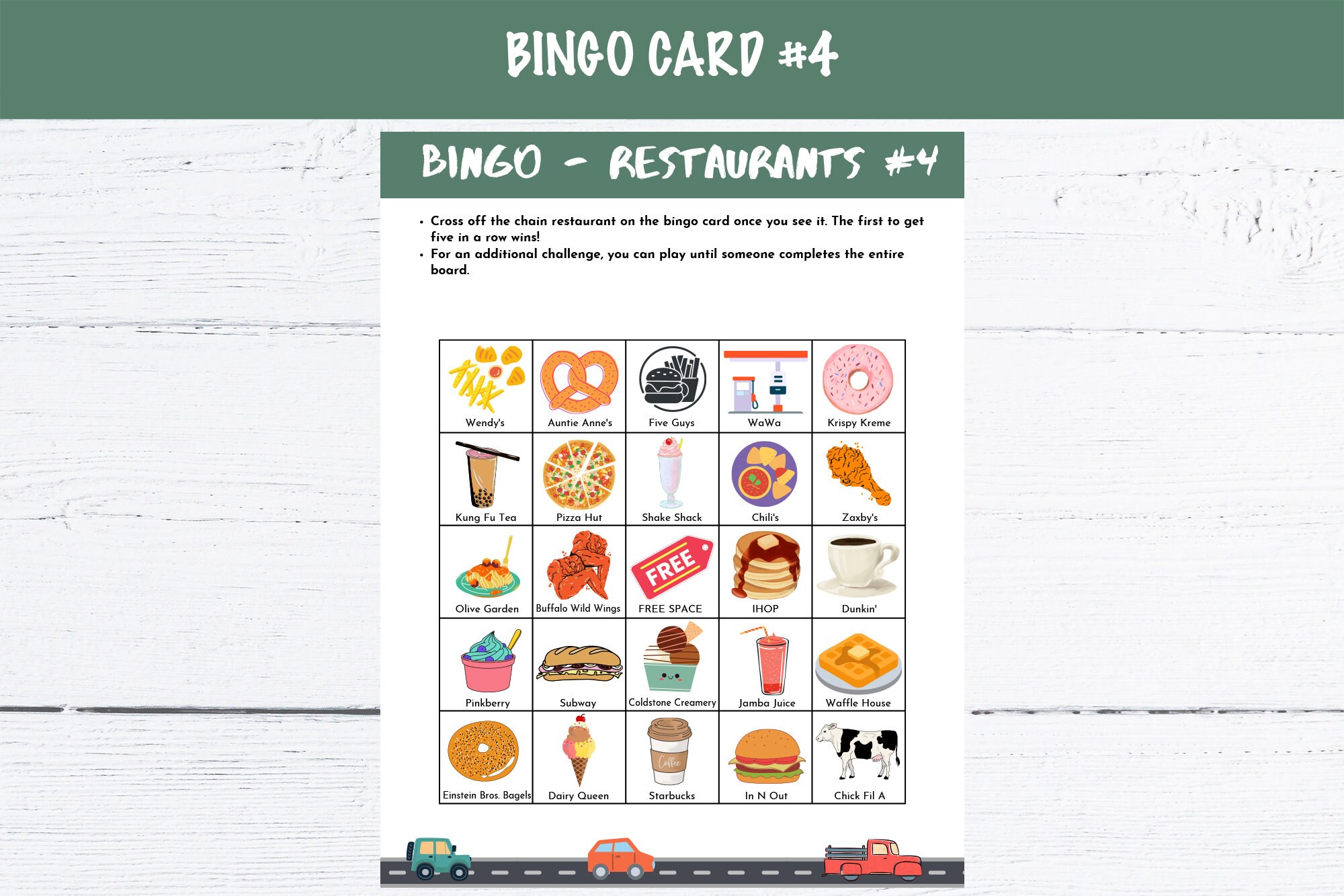Printable Road Trip Bingo Cards - Restaurants Edition - Etsy