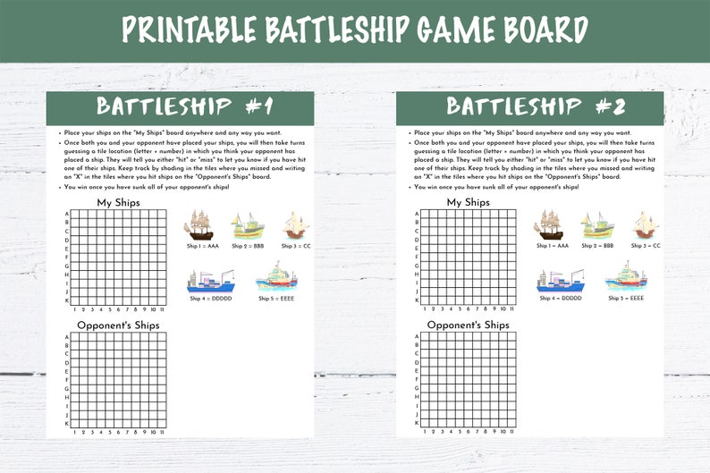 Printable Battleship Game Board Template Etsy UK