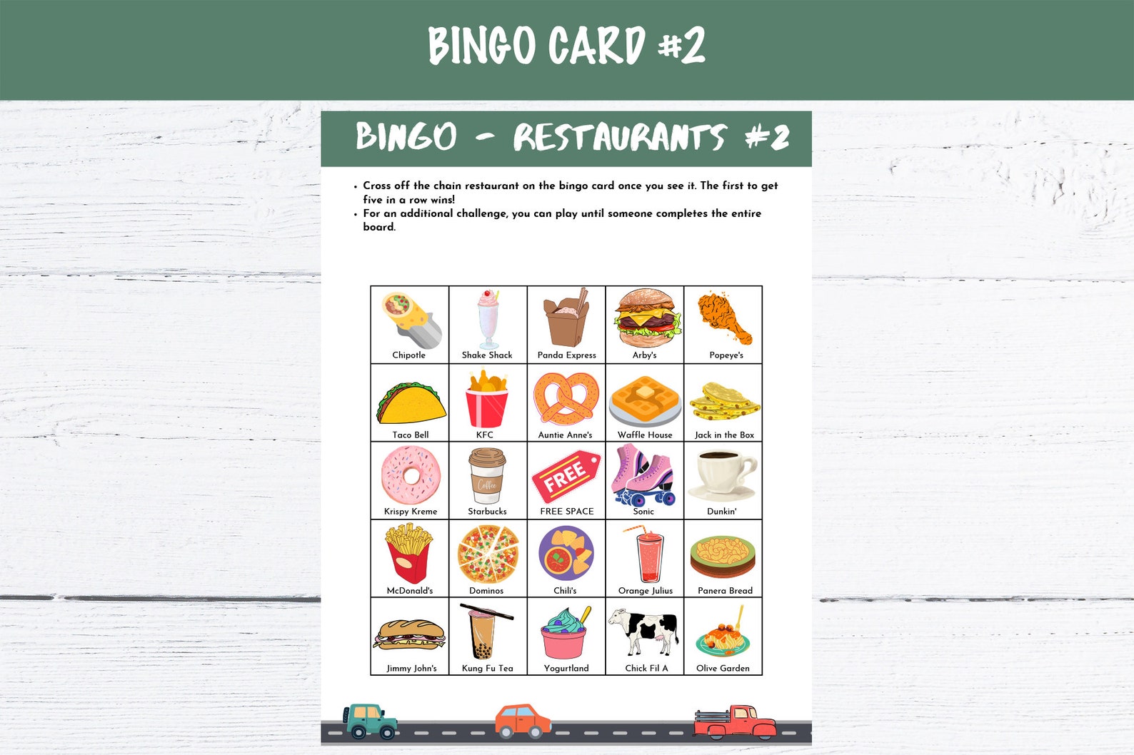 Printable Road Trip Bingo Cards - Restaurants Edition - Etsy