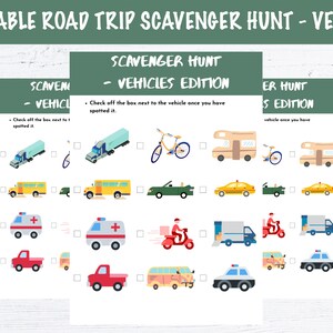 Printable Scavenger Hunt for Road Trips - Vehicles Edition