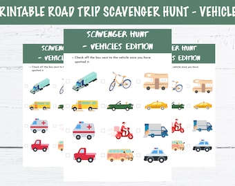 Printable Scavenger Hunt for Road Trips - Vehicles Edition
