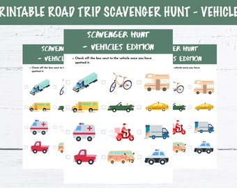 Printable Scavenger Hunt for Road Trips - Vehicles Edition