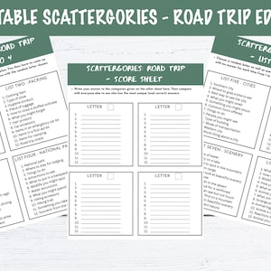 Printable Road Trip Scattergories - 8 Lists and Score Sheet