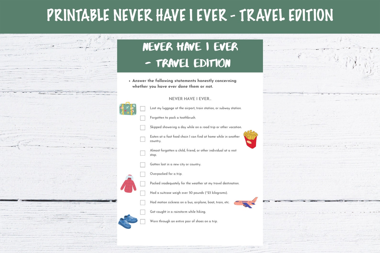 Printable Never Have I Ever... - Travel Edition - Etsy