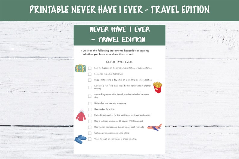 Printable Never Have I Ever... - Travel Edition - Etsy