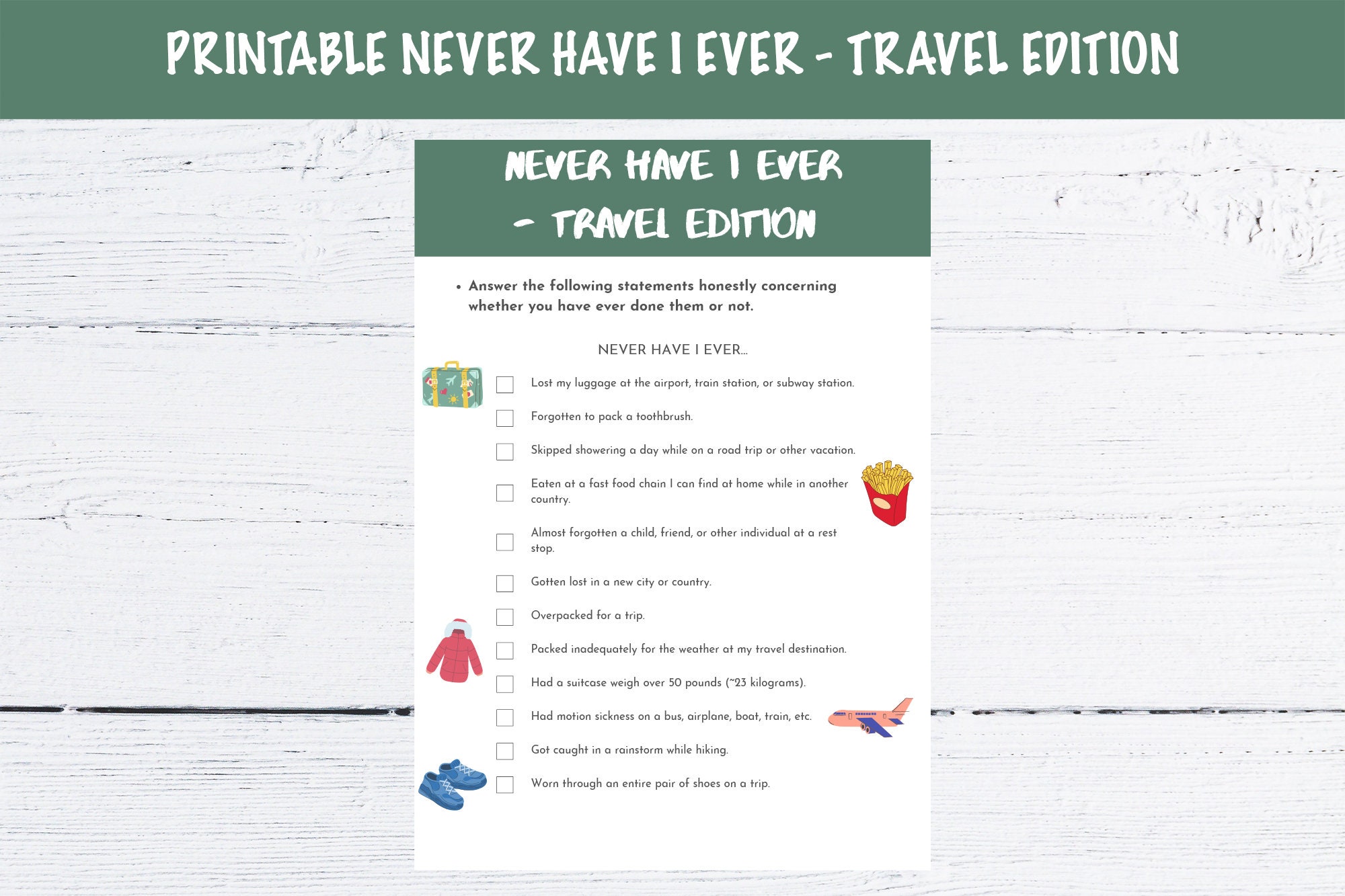 Printable Never Have I Ever... - Travel Edition