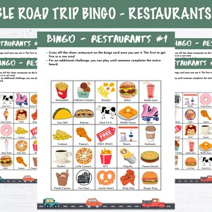 Bundle - Printable Bingo Cards - Road Trip, Vehicles, Restaurants, License Plates - Etsy