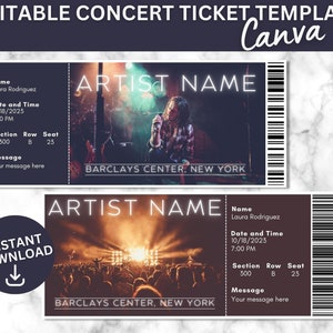 Bearbeitbares Konzertticket, druckbares Konzertticket, benutzerdefiniertes Konzertticket, digitaler Download für Geschenktickets, Canva Event Ticket Template