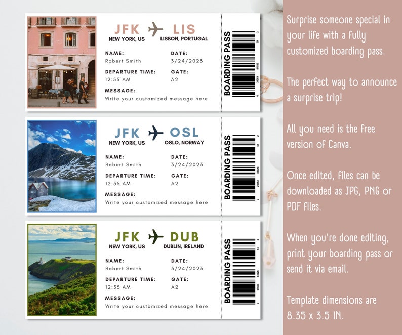 Editable Boarding Pass, CANVA Template Boarding Pass, Printable Plane