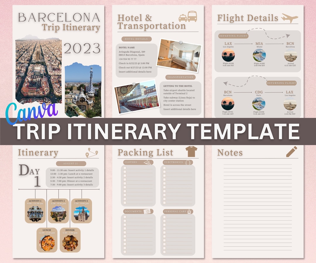 Travel Itinerary Template, Editable Canva Template, Digital Trip ...