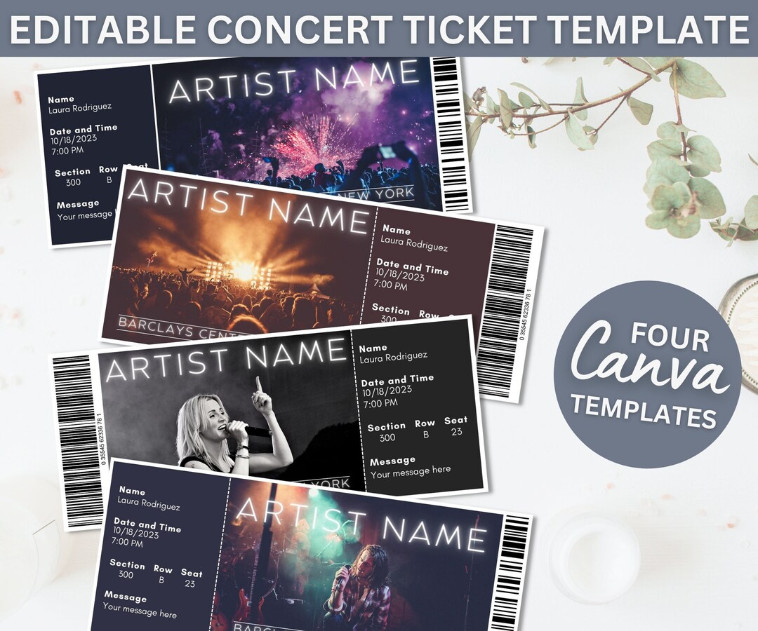 Concert Ticket Template Editable Canva Ticket Template Etsy