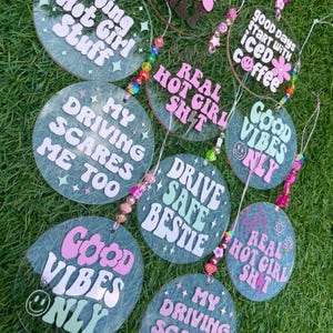 Personalised Acrylic Car Charm / Custom Car Mirror Hanger Accessory